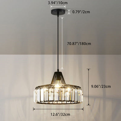 Modern Transitional Round Iron Crystal 1-Light Pendant Light For Living Room