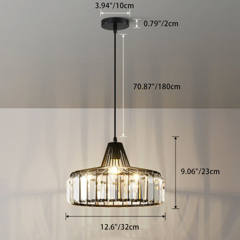 Modern Transitional Round Iron Crystal 1-Light Pendant Light For Living Room