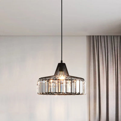 Modern Transitional Round Iron Crystal 1-Light Pendant Light For Living Room