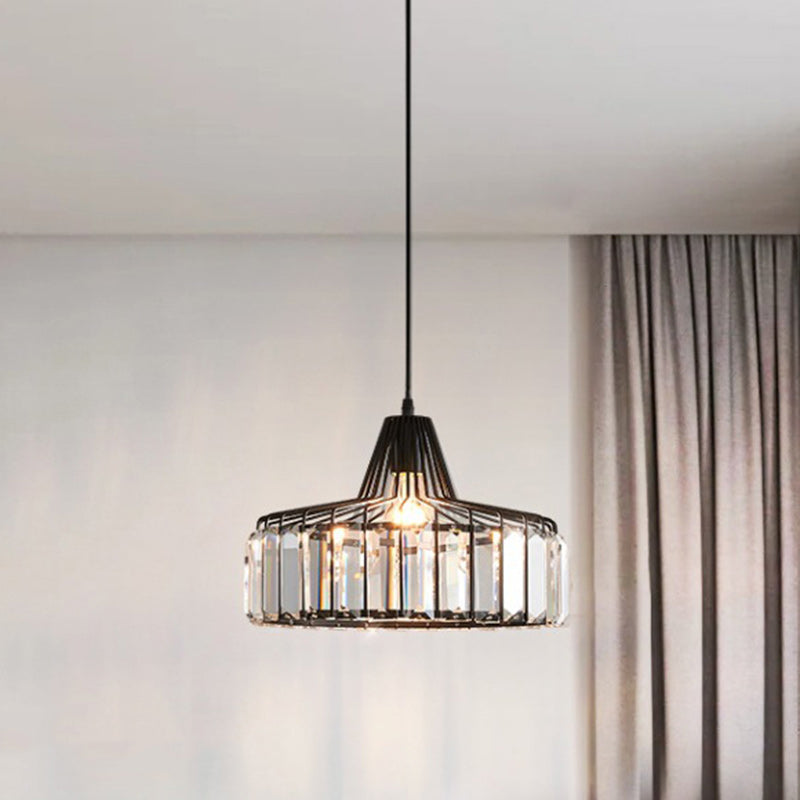 Modern Transitional Round Iron Crystal 1-Light Pendant Light For Living Room