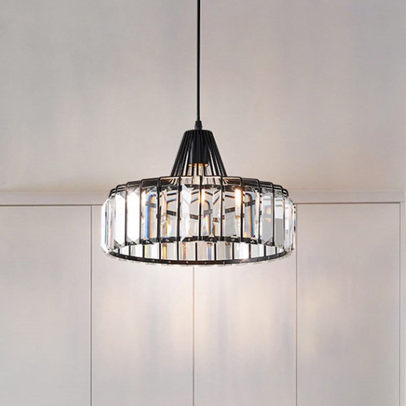 Modern Transitional Round Iron Crystal 1-Light Pendant Light For Living Room