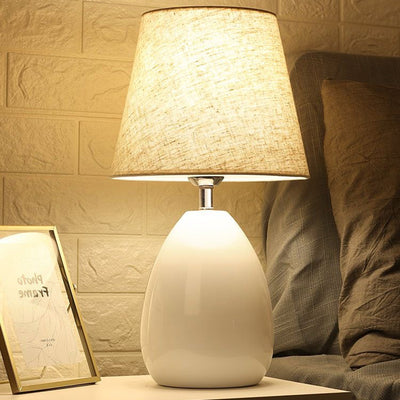 Contemporary Nordic Drum Iron Fabric 1-Light Table Lamp For Living Room