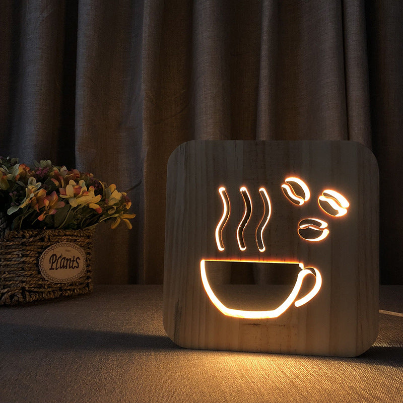 Contemporary Creative Square Wood LED Table Lamp For Living Room