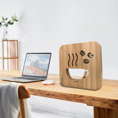 Contemporary Creative Square Wood LED Table Lamp For Living Room