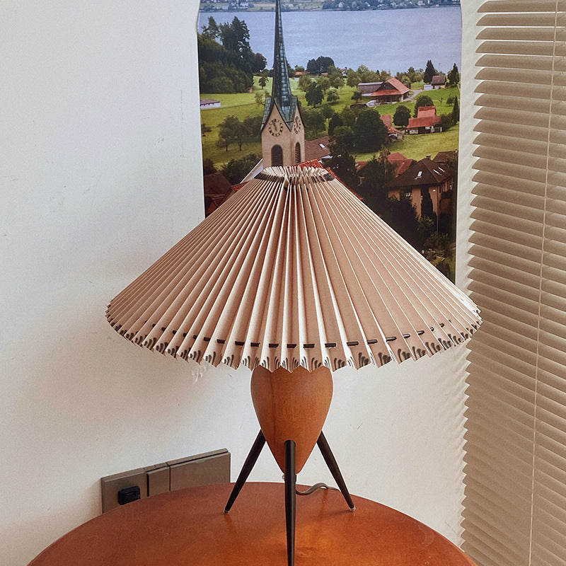 Contemporary Nordic Cone Steel Wood Fabric 1-Light Table Lamp For Living Room