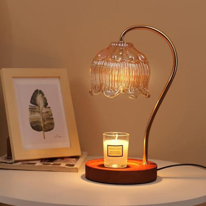 Contemporary Nordic Flower Wood Iron Glass 1-Light Melting Wax Table Lamp For Living Room