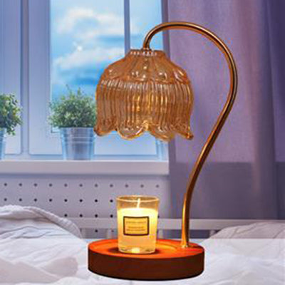 Contemporary Nordic Flower Wood Iron Glass 1-Light Melting Wax Table Lamp For Living Room