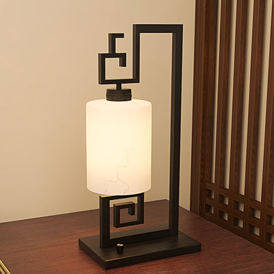 Traditional Chinese Cylinder Iron Glass 1-Light Table Lamp For Living Room