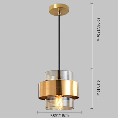 Contemporary Scandinavian Cylinder Iron Glass 1-Light Pendant Light For Bedroom