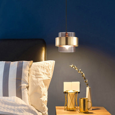 Contemporary Scandinavian Cylinder Iron Glass 1-Light Pendant Light For Bedroom