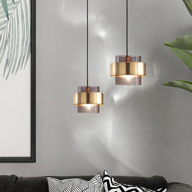 Contemporary Scandinavian Cylinder Iron Glass 1-Light Pendant Light For Bedroom