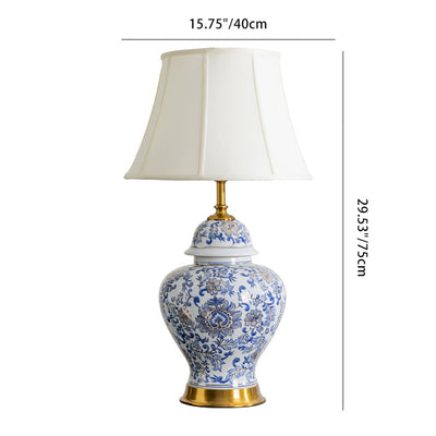 Traditional Chinese Drum Ceramic Fabric 1-Light Table Lamp For Living Room