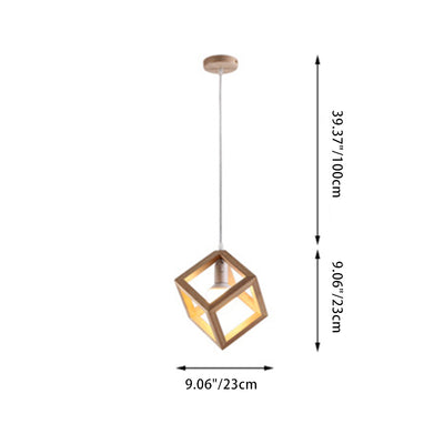 Contemporary Scandinavian Cube Wood Glass 1/3-Light Pendant Light For Living Room