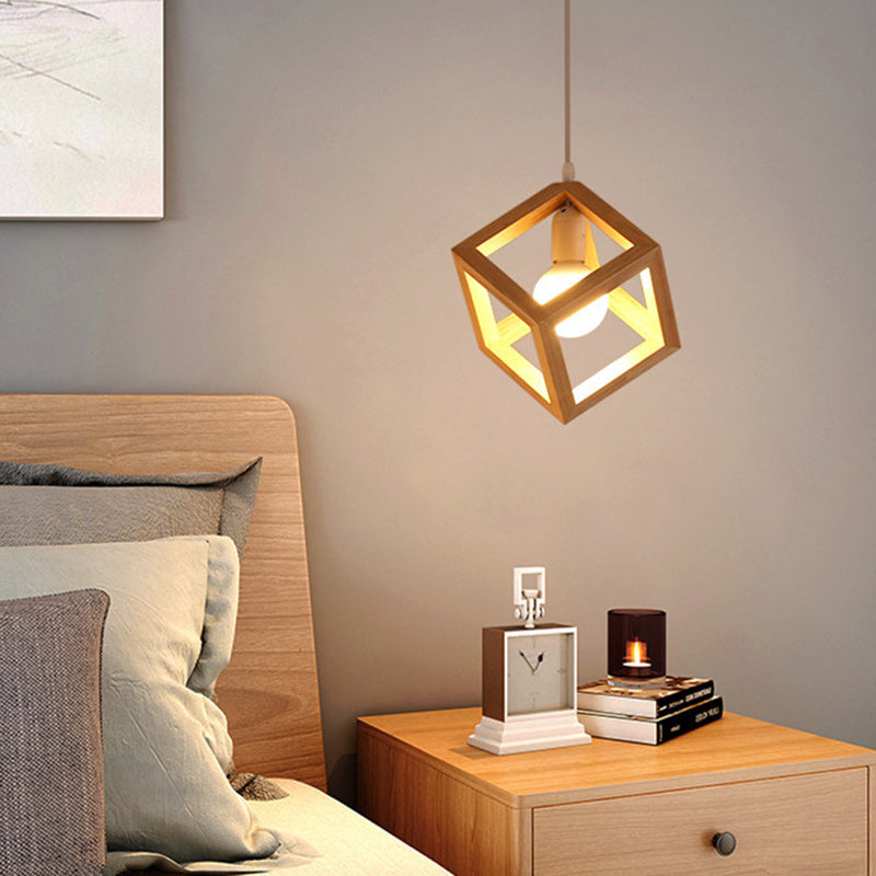 Contemporary Scandinavian Cube Wood Glass 1/3-Light Pendant Light For Living Room