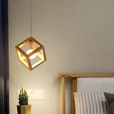 Contemporary Scandinavian Cube Wood Glass 1/3-Light Pendant Light For Living Room