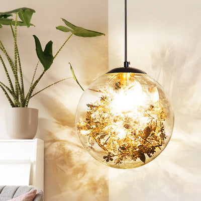 Contemporary Nordic Globe Iron Glass 1-Light Pendant Light For Living Room