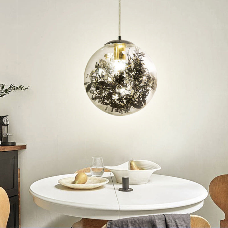 Contemporary Nordic Globe Iron Glass 1-Light Pendant Light For Living Room