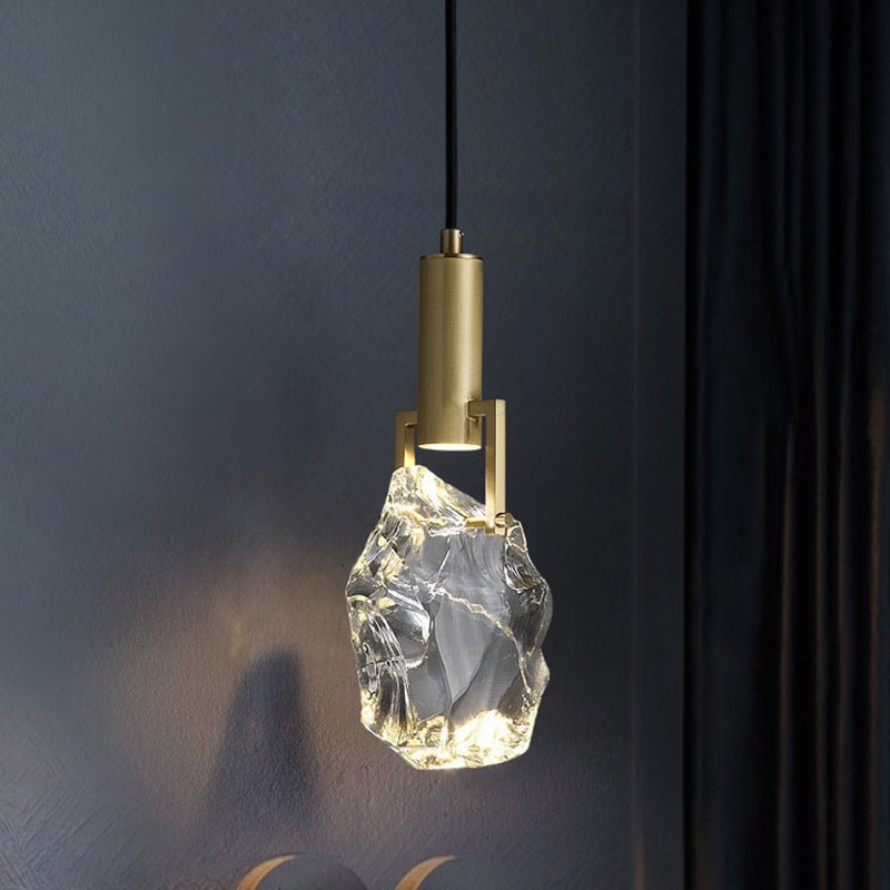 Contemporary Luxury Column Copper Crystal 1-Light Pendant Light For Living Room