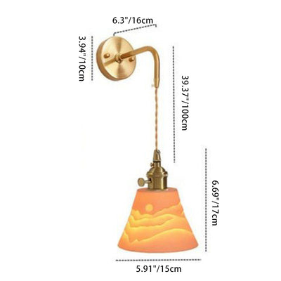 Traditional Japanese Drum Copper Ceramic 1-Light Wall Sconce Lamp For Living Room