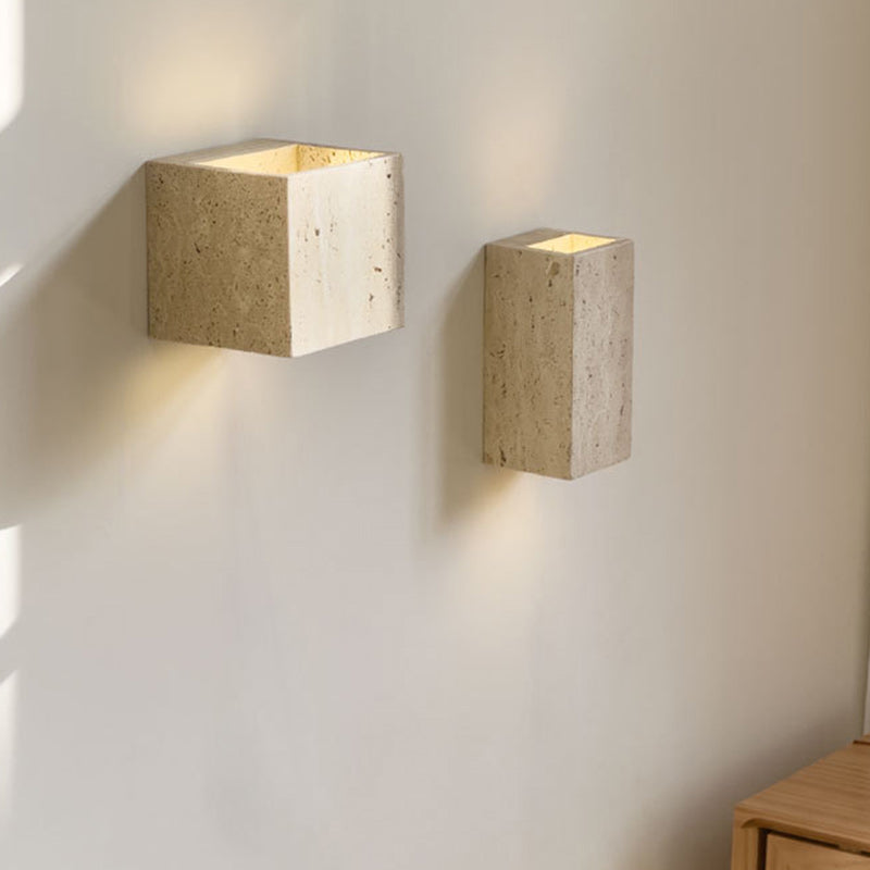 Traditional Japanese Rectangular Stone LED Wall Sconce Lamp For Living Room