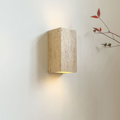 Traditional Japanese Rectangular Stone LED Wall Sconce Lamp For Living Room