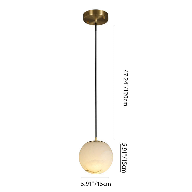 Contemporary Nordic Globe Copper Stone 1-Light Pendant Light For Living Room