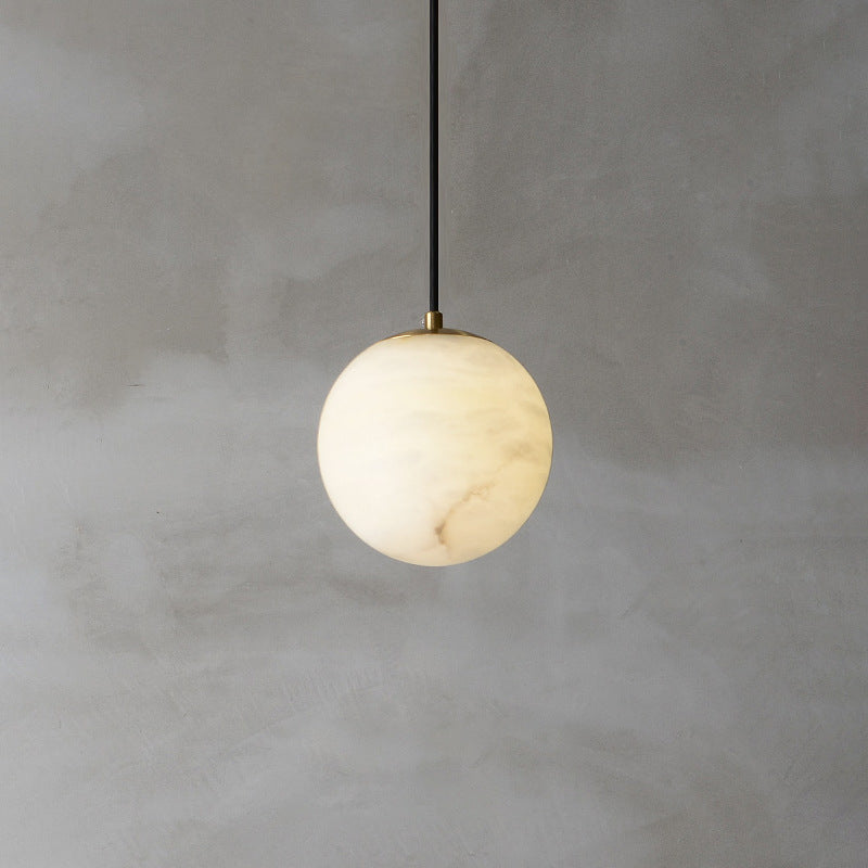 Contemporary Nordic Globe Copper Stone 1-Light Pendant Light For Living Room