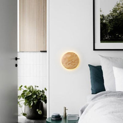 Contemporary Nordic Round Iron Wood LED Wall Sconce Lamp For Living Room