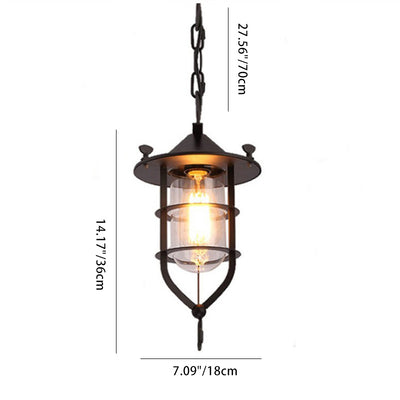 Traditional Rustic Cylinder Iron Glass 1-Light Pendant Light For Living Room