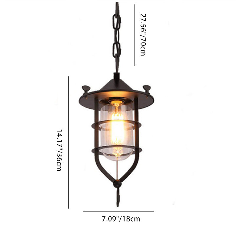 Traditional Rustic Cylinder Iron Glass 1-Light Pendant Light For Living Room