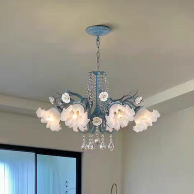 Traditional European Flower Iron Crystal Glass 3-Light Chandelier For Living Room