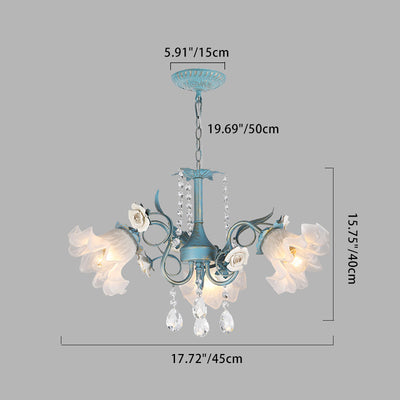 Traditional European Flower Iron Crystal Glass 3-Light Chandelier For Living Room