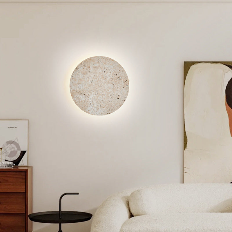 Traditional Japanese Round Stone LED Wall Sconce Lamp For Living Room