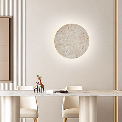 Traditional Japanese Round Stone LED Wall Sconce Lamp For Living Room