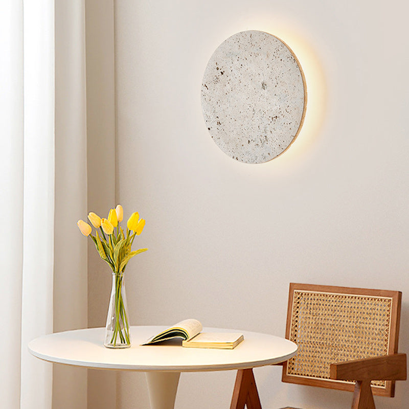 Traditional Japanese Round Stone LED Wall Sconce Lamp For Living Room