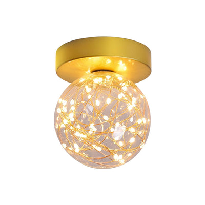 Contemporary Creative Globe Iron Glass LED Semi-Flush Mount Ceiling Light For Living Room