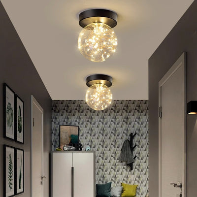 Contemporary Creative Globe Iron Glass LED Semi-Flush Mount Ceiling Light For Living Room