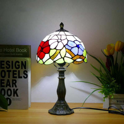 Traditional Tiffany Dome Iron Glass 1-Light Table Lamp For Living Room