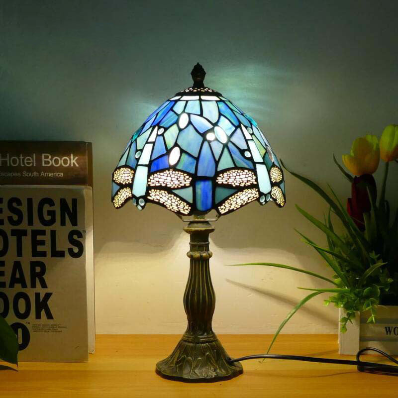 Traditional Tiffany Dome Iron Glass 1-Light Table Lamp For Living Room