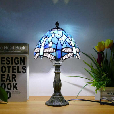 Traditional Tiffany Dome Iron Glass 1-Light Table Lamp For Living Room