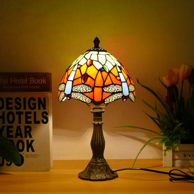 Traditional Tiffany Dome Iron Glass 1-Light Table Lamp For Living Room