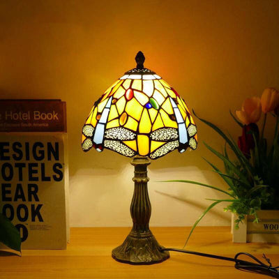 Traditional Tiffany Dome Iron Glass 1-Light Table Lamp For Living Room