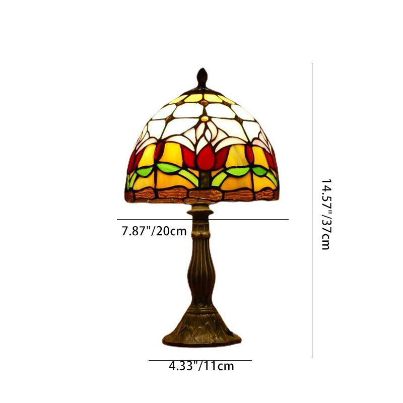 Traditional Tiffany Dome Iron Glass 1-Light Table Lamp For Living Room