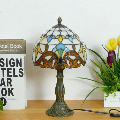 Traditional Tiffany Dome Iron Glass 1-Light Table Lamp For Living Room