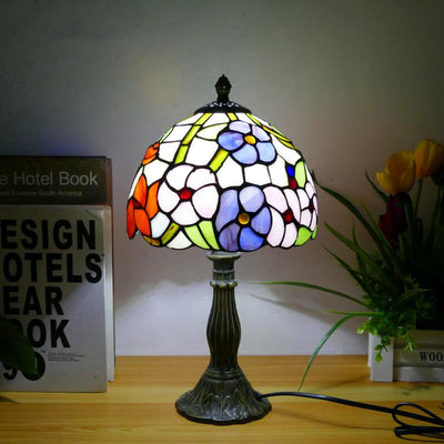 Traditional Tiffany Dome Iron Glass 1-Light Table Lamp For Living Room