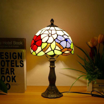 Traditional Tiffany Dome Iron Glass 1-Light Table Lamp For Living Room