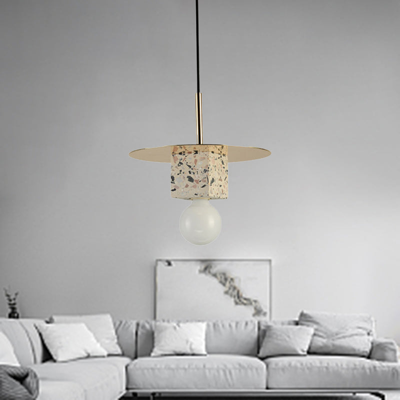 Contemporary Nordic Round Iron Stone 1-Light Pendant Light For Living Room