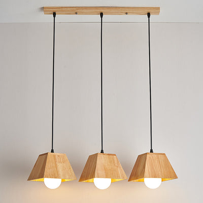 Contemporary Nordic Trapezoid Wood 1/3-Light Pendant Light For Living Room