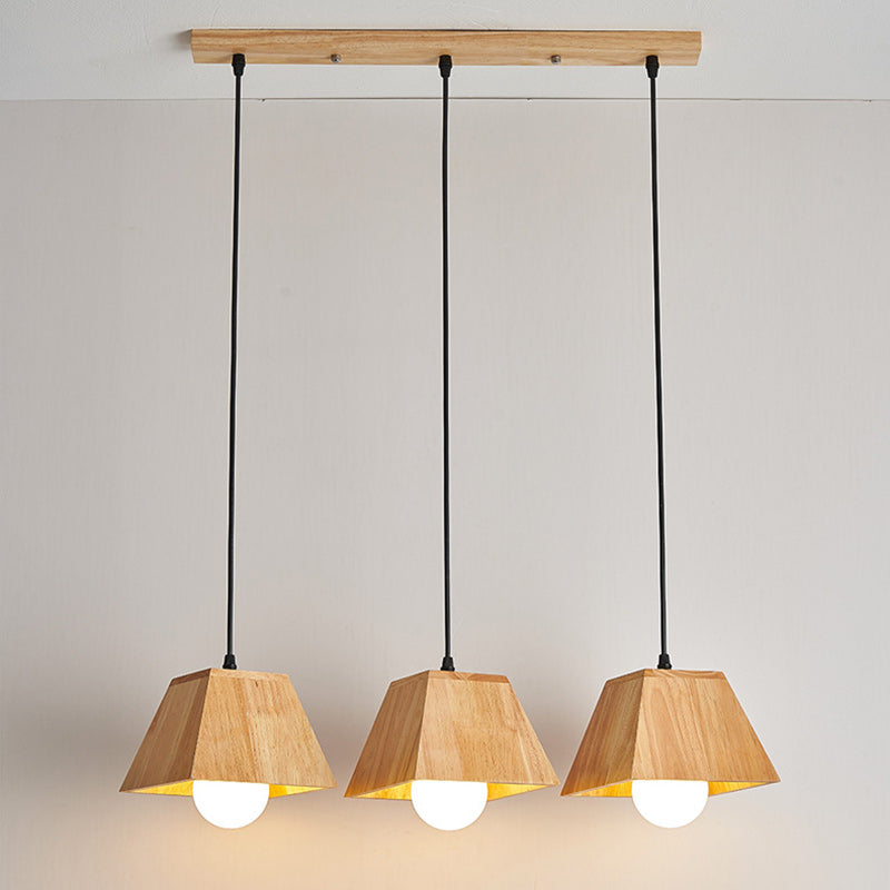 Contemporary Nordic Trapezoid Wood 1/3-Light Pendant Light For Living Room