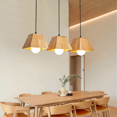 Contemporary Nordic Trapezoid Wood 1/3-Light Pendant Light For Living Room